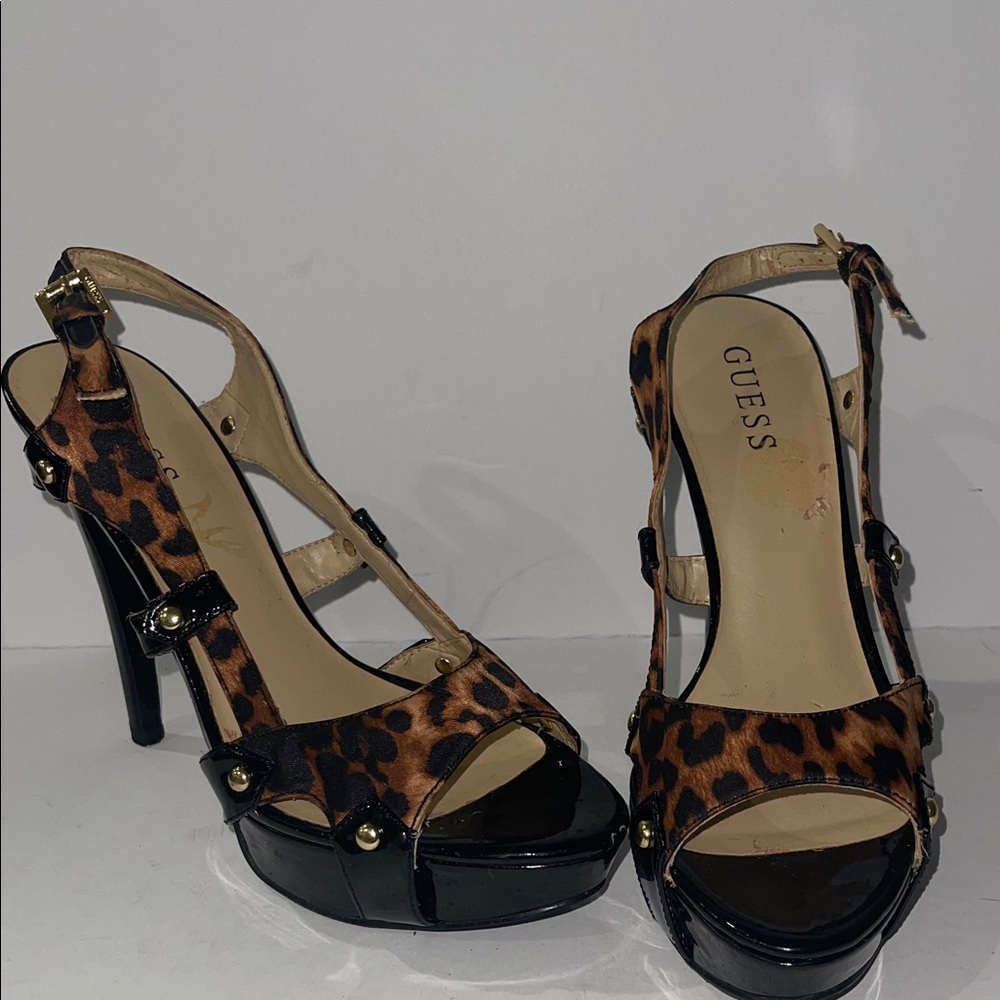 Guess Black and Brown Animal Print Heels